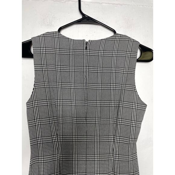 Calvin Klein Size 6R  Black White Houndstooth Sleeveless Ruffled Tulip Dress - Picture 6 of 7